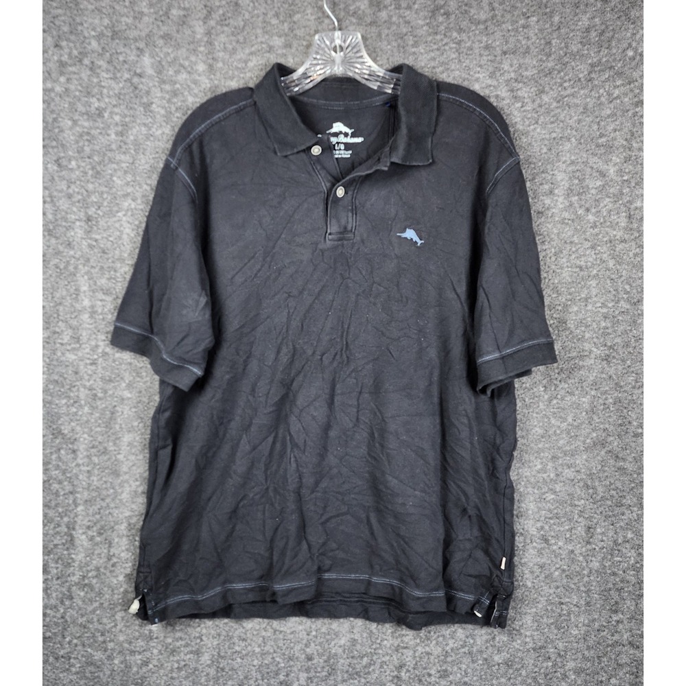 Tommy Bahama Polo Shirt Mens Large Black Short‎ Sleeve Marlin Logo ST226408OU